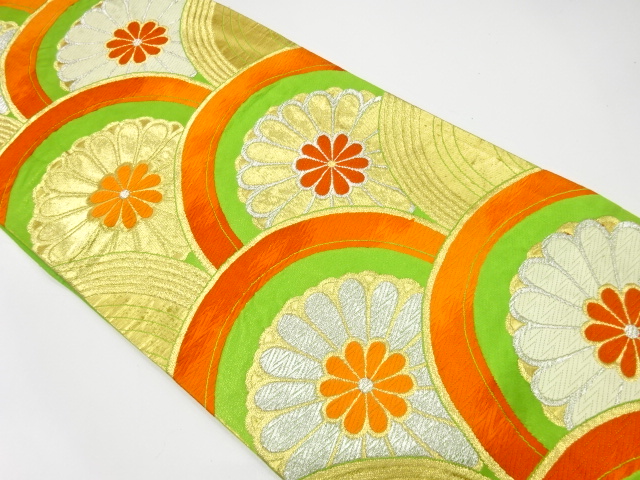 JAPANESE KIMONO / ANTIQUE FUKURO OBI / SILK / WOVEN FLORAL SEIGAIHA